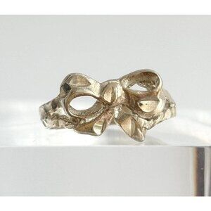 Ribbon Bow Cutout 925 Sterling Silver Vintage Ring - sz 4